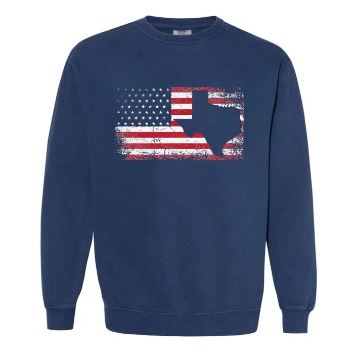 American Flag Texas 4th of July Vintage Gift  Retro Garment-Dyed Sweatshirt