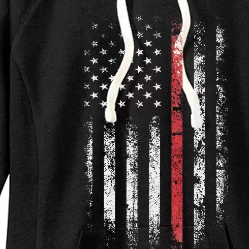 American Flag Thin Red Line Firefighter Support Patriotic Women's Fleece Hoodie