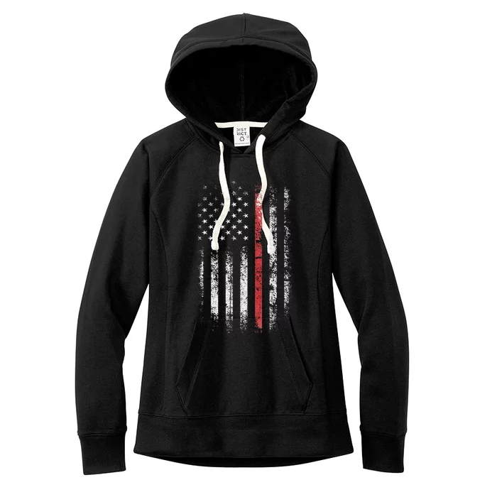 American Flag Thin Red Line Firefighter Support Patriotic Women's Fleece Hoodie