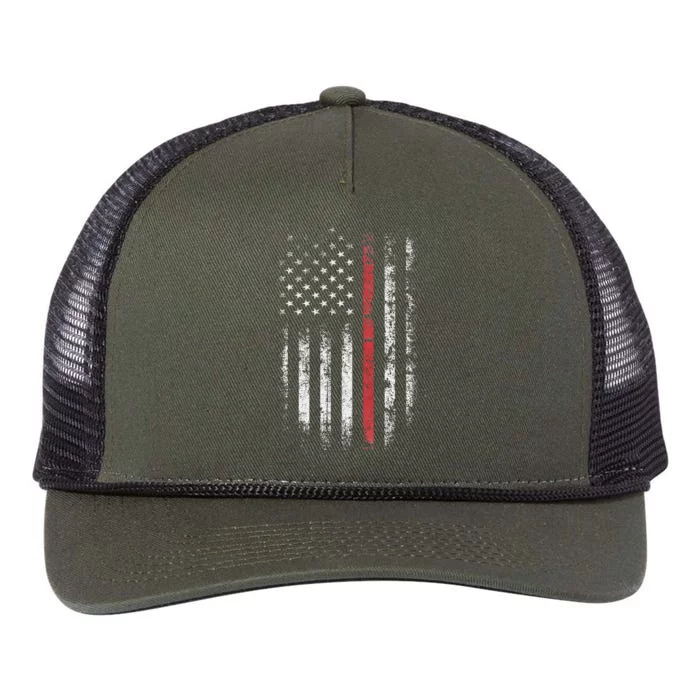 American Flag Thin Red Line Firefighter Support Patriotic Retro Rope Trucker Hat Cap