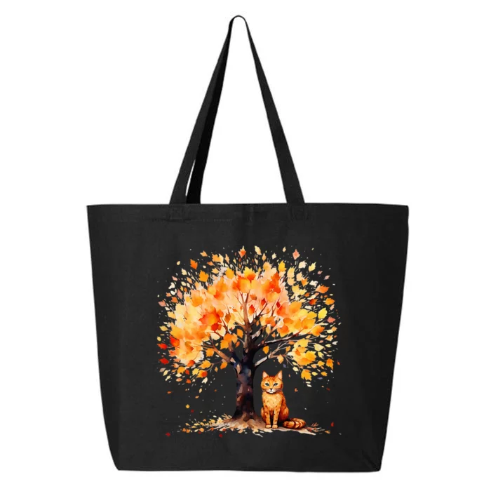 Artistic Fall Tree with Orange Tabby Cat Watercolor 25L Jumbo Tote