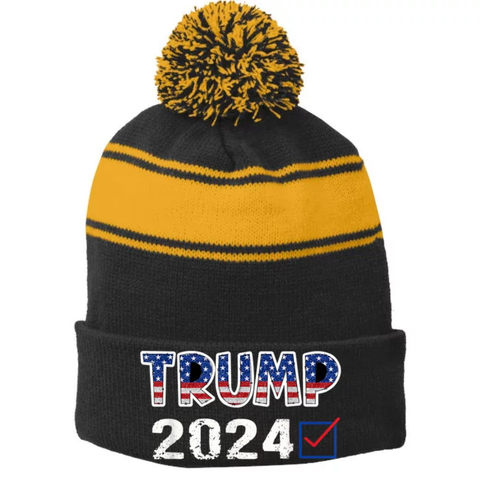 American Flag Trump 2024 Shirt Stripe Pom Pom Beanie