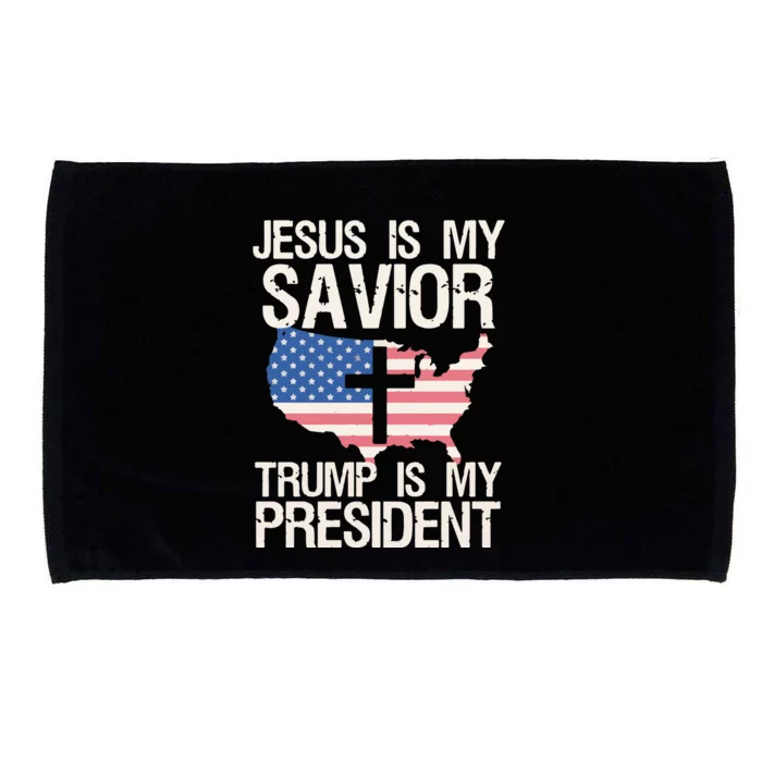 American Flag Tee Jesus Is My Savior Trump Is My President Microfiber Hand Towel