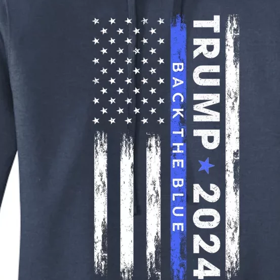 American Flag Trump 2024 Back The Blue Thin Blue Line Gift Women's Pullover Hoodie