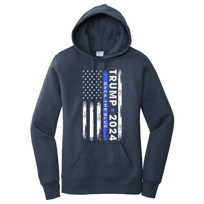 American Flag Trump 2024 Back The Blue Thin Blue Line Gift Women's Pullover Hoodie