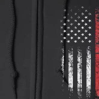 American Flag Thin Red Line Firefighter Support Patriotic Full Zip Hoodie