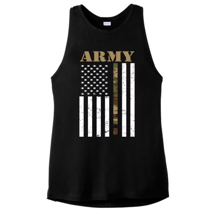 Army Flag Thin Camo Line Ladies Tri-Blend Wicking Tank