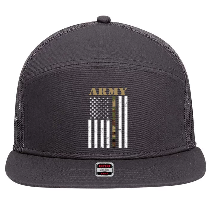 Army Flag Thin Camo Line 7 Panel Mesh Trucker Snapback Hat