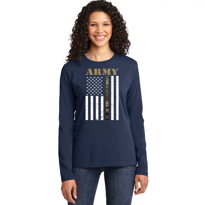 Army Flag Thin Camo Line Ladies Long Sleeve Shirt