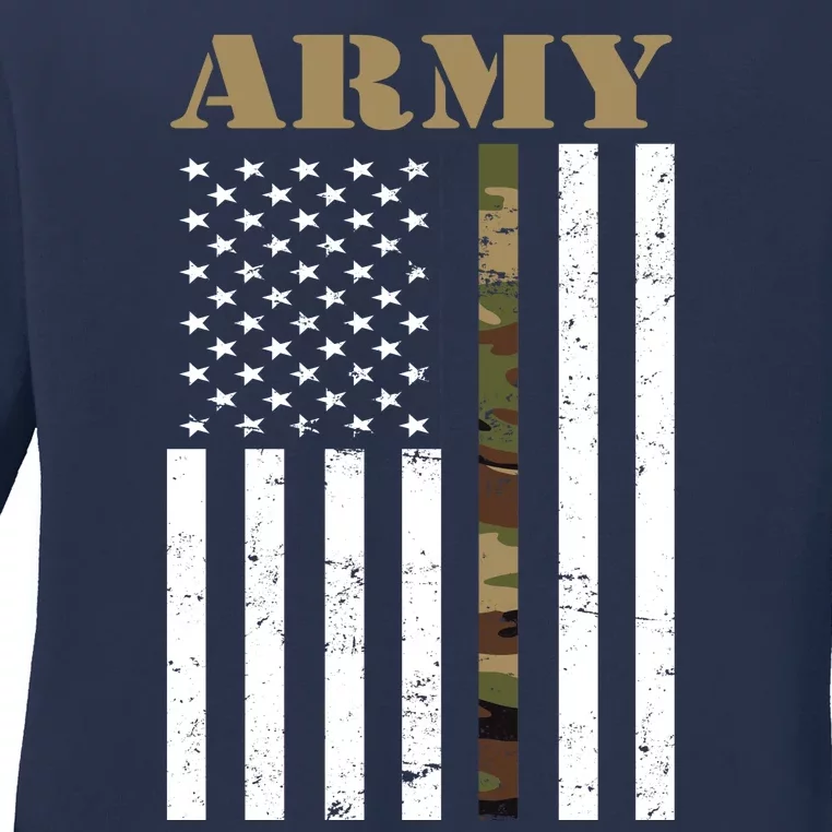 Army Flag Thin Camo Line Ladies Long Sleeve Shirt