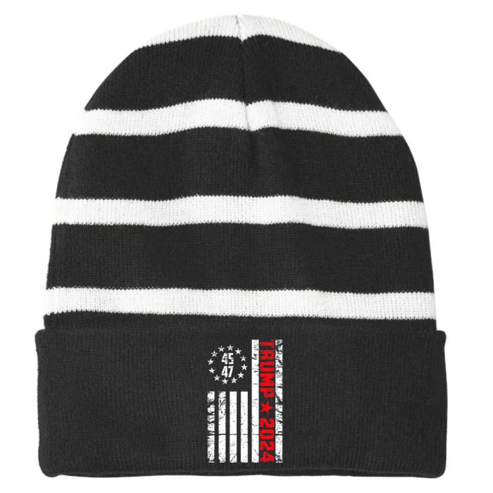 American Flag Trump 2024 45 47 Trump Betsy Ross Flag Striped Beanie with Solid Band