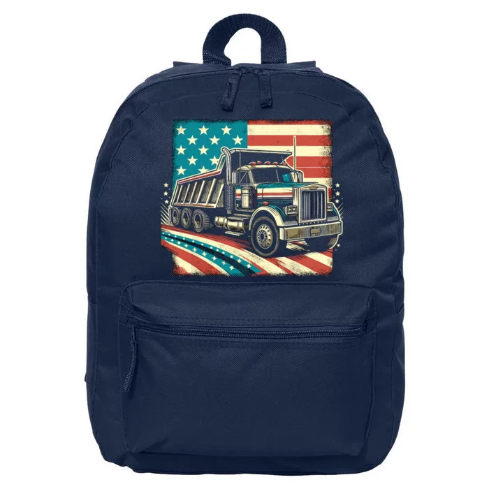 American Flag Trucker Dump Truck Driver 16 in Basic Backpack