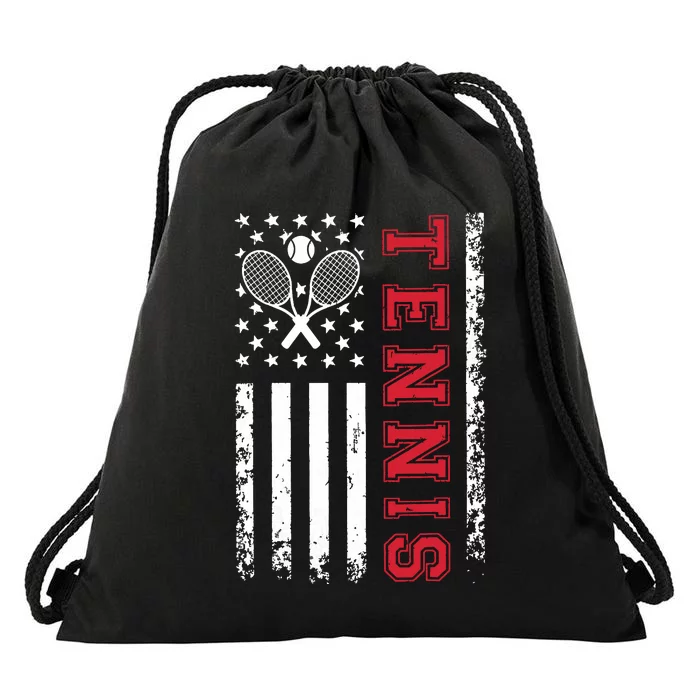 American Flag Tennis Shirts Best Gifts For Players Fans Drawstring Bag