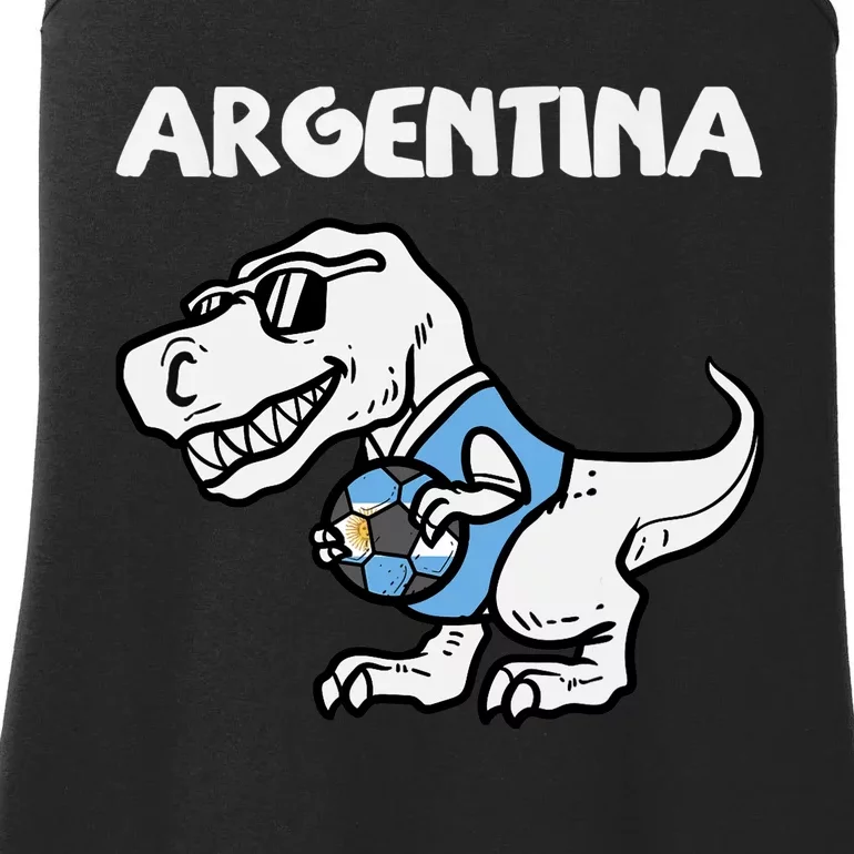 Argentina Flag Trex Dino Soccer Ball Fan Ladies Essential Tank