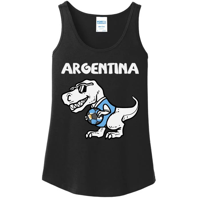 Argentina Flag Trex Dino Soccer Ball Fan Ladies Essential Tank