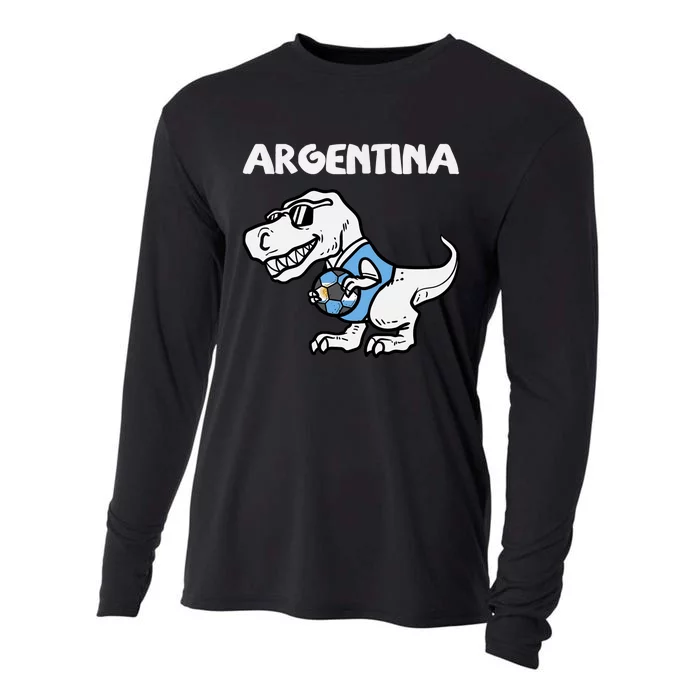 Argentina Flag Trex Dino Soccer Ball Fan Cooling Performance Long Sleeve Crew