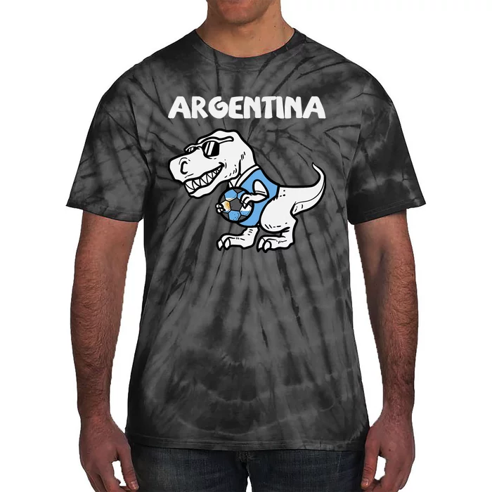 Argentina Flag Trex Dino Soccer Ball Fan Tie-Dye T-Shirt