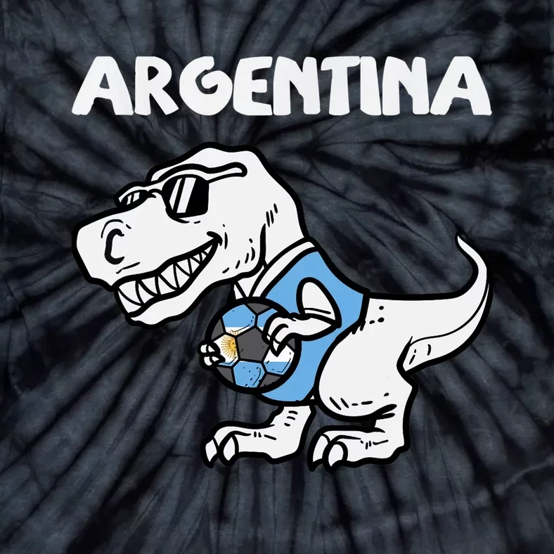 Argentina Flag Trex Dino Soccer Ball Fan Tie-Dye T-Shirt