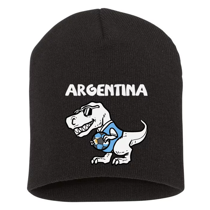 Argentina Flag Trex Dino Soccer Ball Fan Short Acrylic Beanie