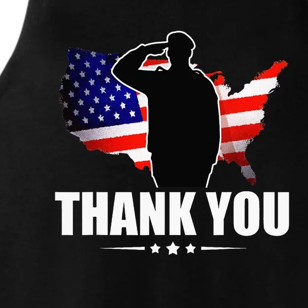 American Flag Thank You For Your Service Veteran Ladies Tri-Blend Wicking Tank