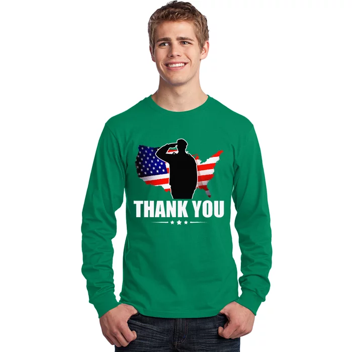 American Flag Thank You For Your Service Veteran Long Sleeve Shirt