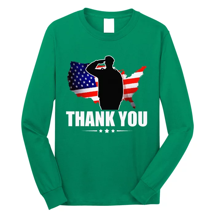 American Flag Thank You For Your Service Veteran Long Sleeve Shirt