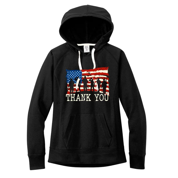 American Flag Thank You Veterans Proud Veteran Women's Fleece Hoodie