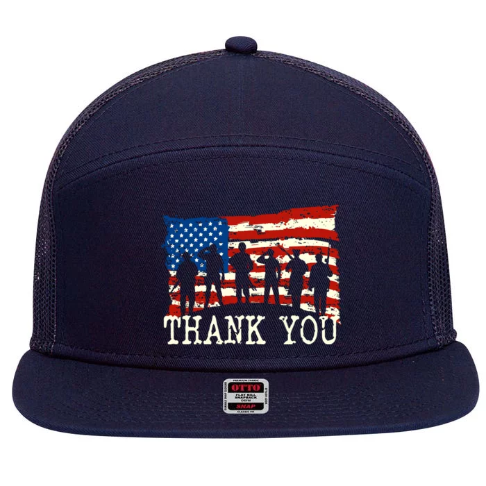 American Flag Thank You Veterans Proud Veteran 7 Panel Mesh Trucker Snapback Hat