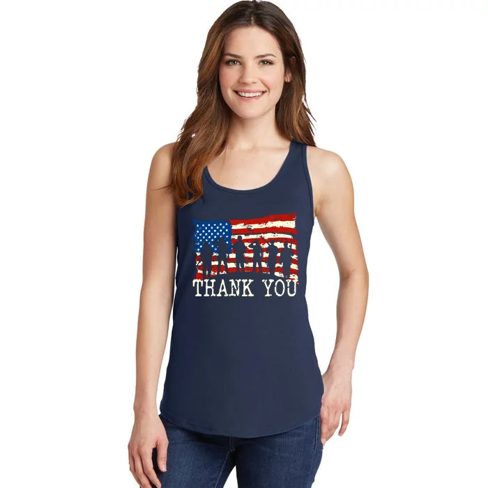 American Flag Thank You Veterans Proud Veteran Ladies Essential Tank