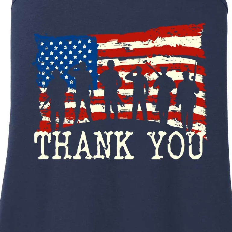 American Flag Thank You Veterans Proud Veteran Ladies Essential Tank