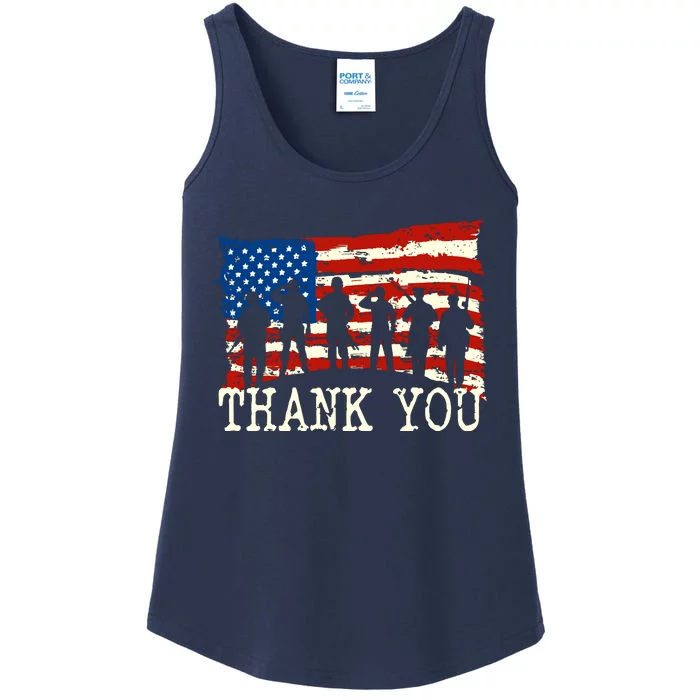 American Flag Thank You Veterans Proud Veteran Ladies Essential Tank