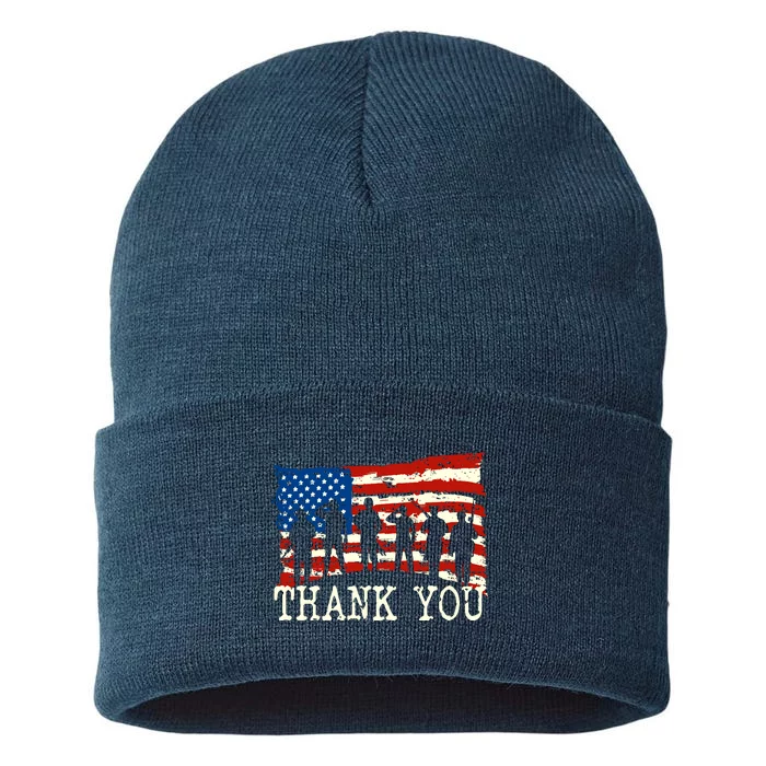 American Flag Thank You Veterans Proud Veteran Sustainable Knit Beanie