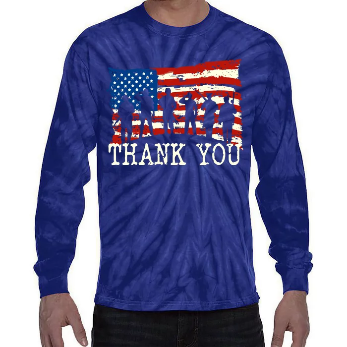 American Flag Thank You Veterans Proud Veteran Tie-Dye Long Sleeve Shirt