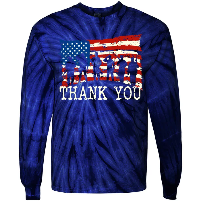 American Flag Thank You Veterans Proud Veteran Tie-Dye Long Sleeve Shirt