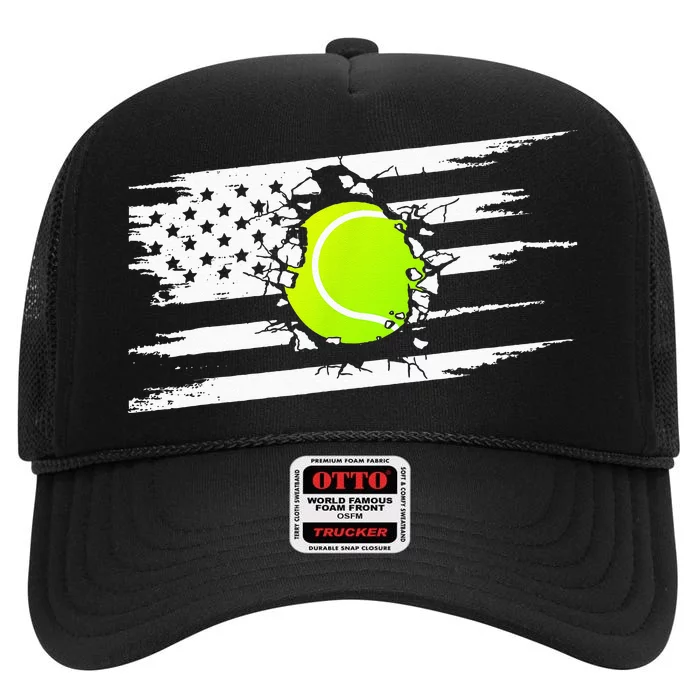 American Flag Tennis Apparel Tennis High Crown Mesh Trucker Hat