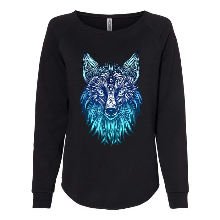 Arctic Fox Tribal Face Ornaments Antarctica Animal Fox Womens California Wash Sweatshirt