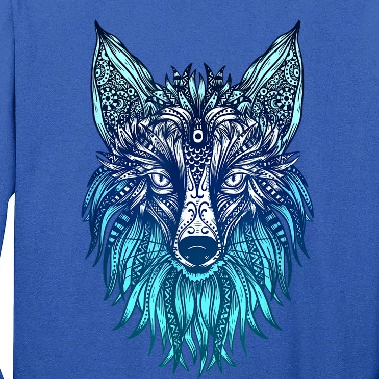 Arctic Fox Tribal Face Ornaments Antarctica Animal Fox Tall Long Sleeve T-Shirt