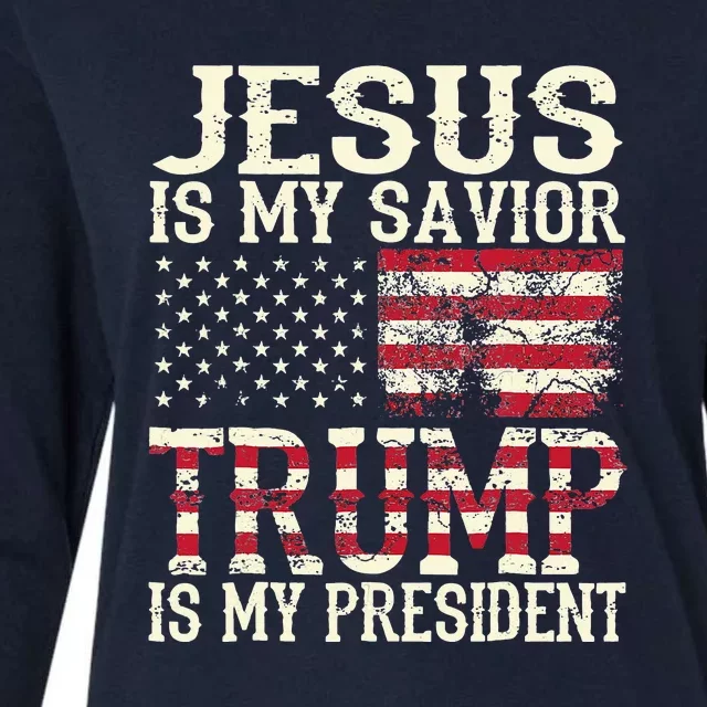 American Flag Tee Jesus Is My Savior Trump Womens Cotton Relaxed Long Sleeve T-Shirt