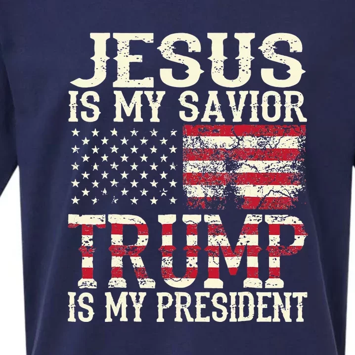 American Flag Tee Jesus Is My Savior Trump Sueded Cloud Jersey T-Shirt