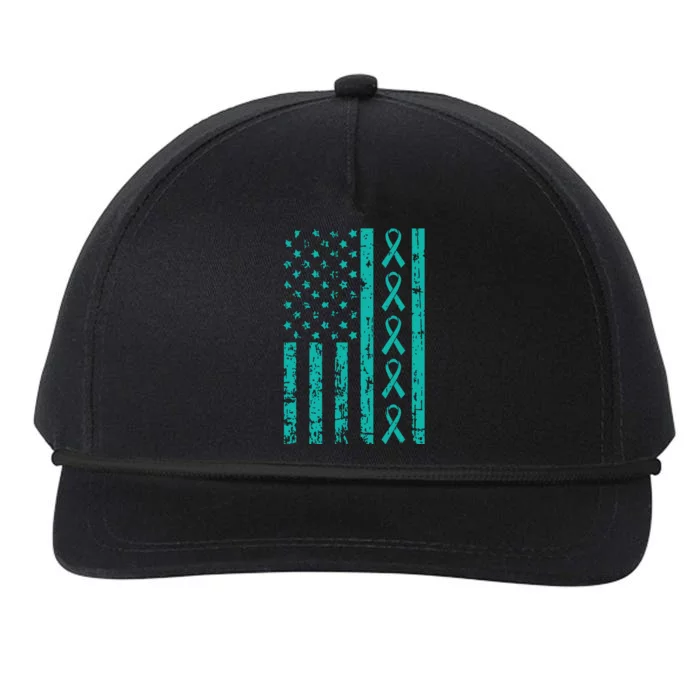 American Flag Teal Ribbon Cool Ovarian Cancer Awareness Gift Snapback Five-Panel Rope Hat