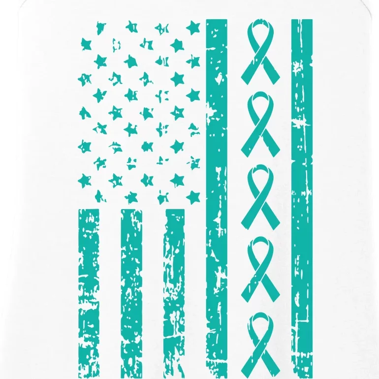 American Flag Teal Ribbon Cool Ovarian Cancer Awareness Gift Ladies Essential Tank