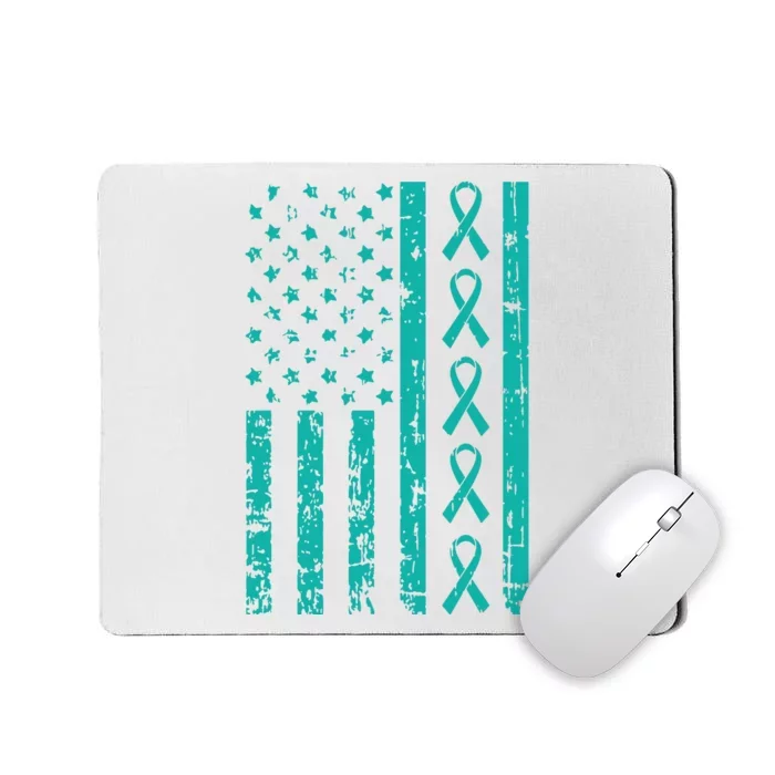 American Flag Teal Ribbon Cool Ovarian Cancer Awareness Gift Mousepad