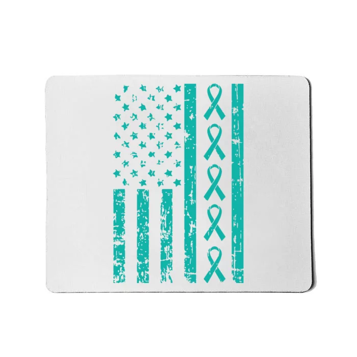 American Flag Teal Ribbon Cool Ovarian Cancer Awareness Gift Mousepad