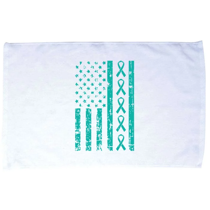 American Flag Teal Ribbon Cool Ovarian Cancer Awareness Gift Microfiber Hand Towel