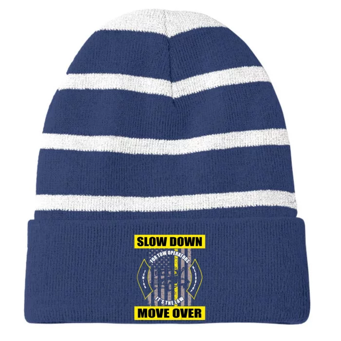 American Flag Tow Truck Driver Striped Beanie with Solid Band