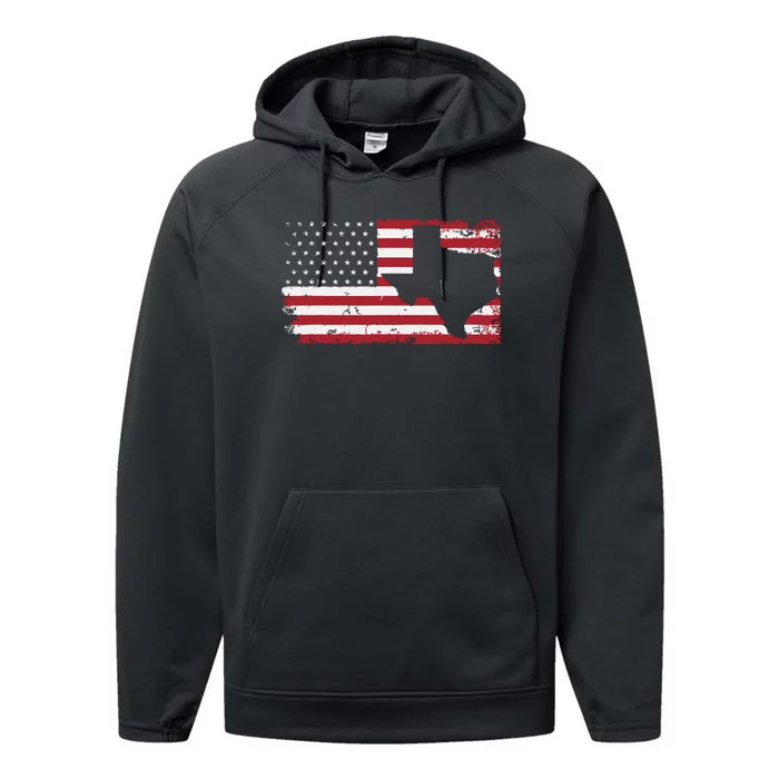 American Flag Texas 4th Of July Vintage Gift Retro Performance Fleece Hoodie