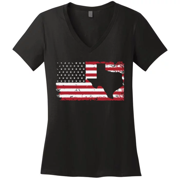 American Flag Texas 4th Of July Vintage Gift Retro Women's V-Neck T-Shirt