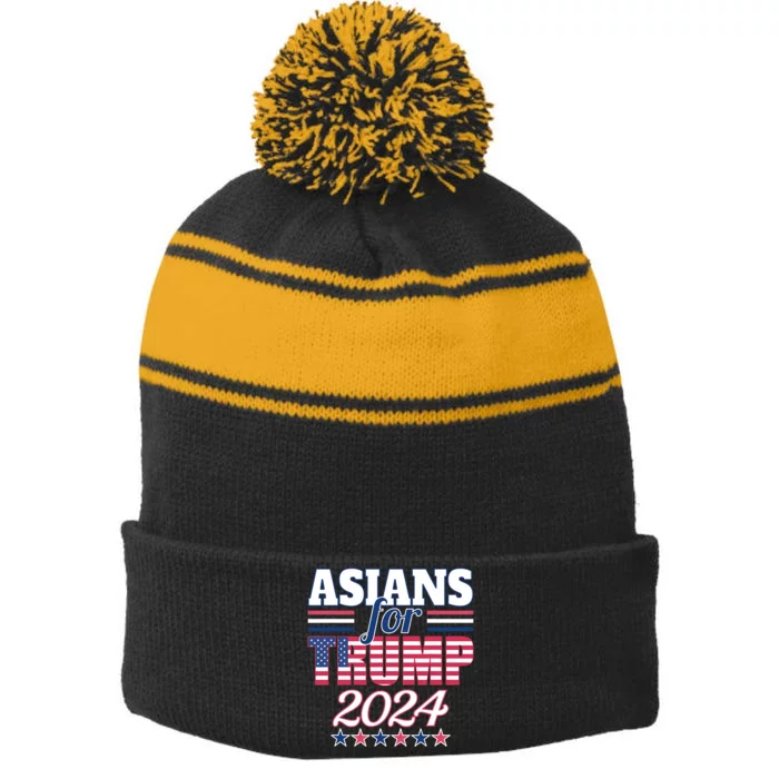 Asians For Trump Pro Trump 2024 Election Trump Supporter Stripe Pom Pom Beanie