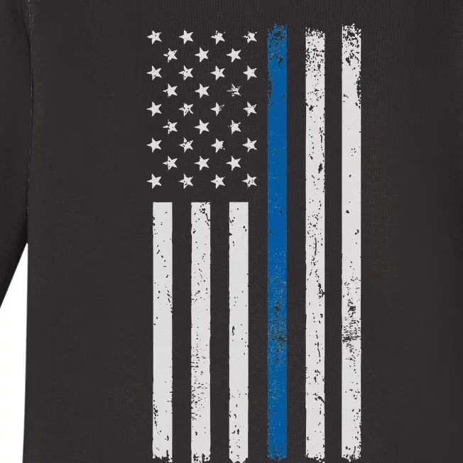 American Flag Thin Blue Line Police Support Lives Matter US Baby Long Sleeve Bodysuit