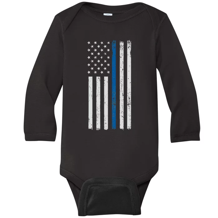 American Flag Thin Blue Line Police Support Lives Matter US Baby Long Sleeve Bodysuit